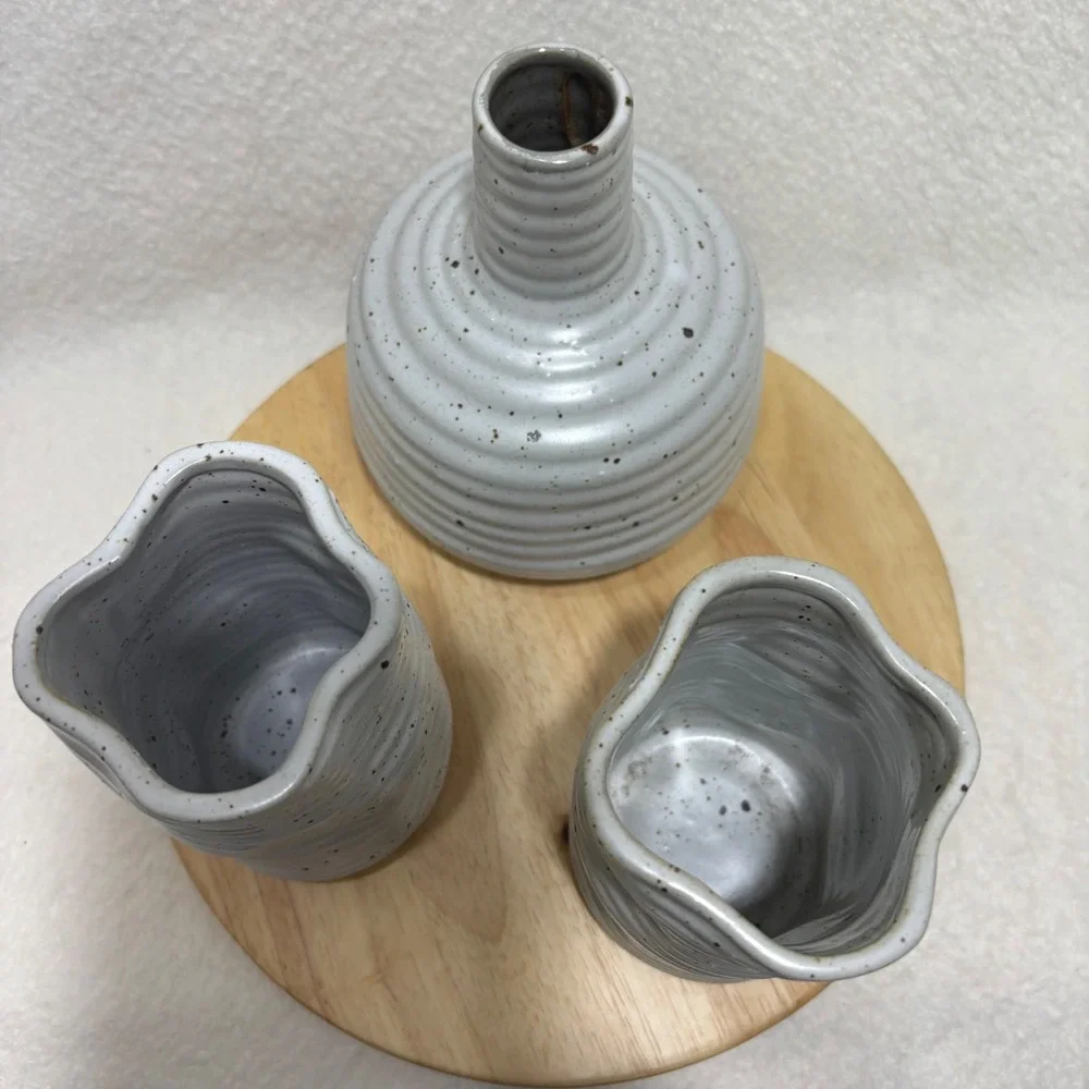 Minimalist Speckled Ceramic Vase Set 3-Piece Organic Wavy Edge Modern Grey Decor